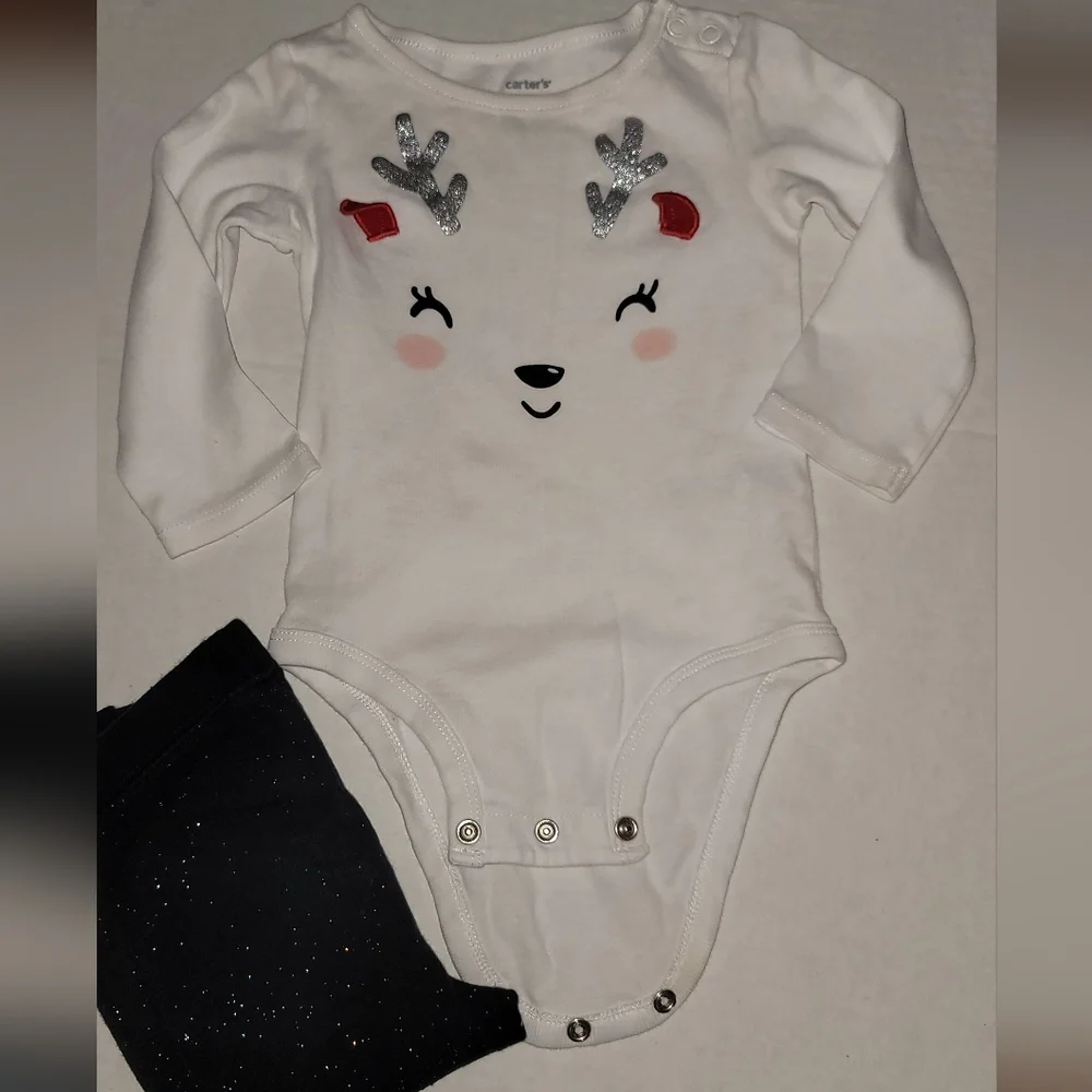 Christmas Reindeer onesie sparkle black Leggings holiday 2 Pc Outfit 12